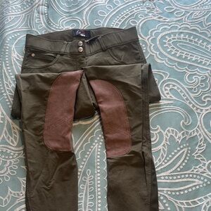 Olive Green Women's Jeans with Brown Accents